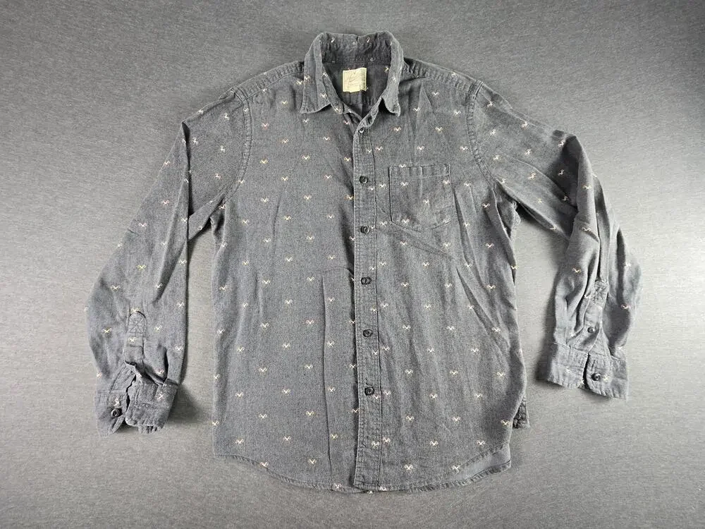 American Eagle Outfitters Shirt Mens Large Gray Flannel Long Sleeve Button Up